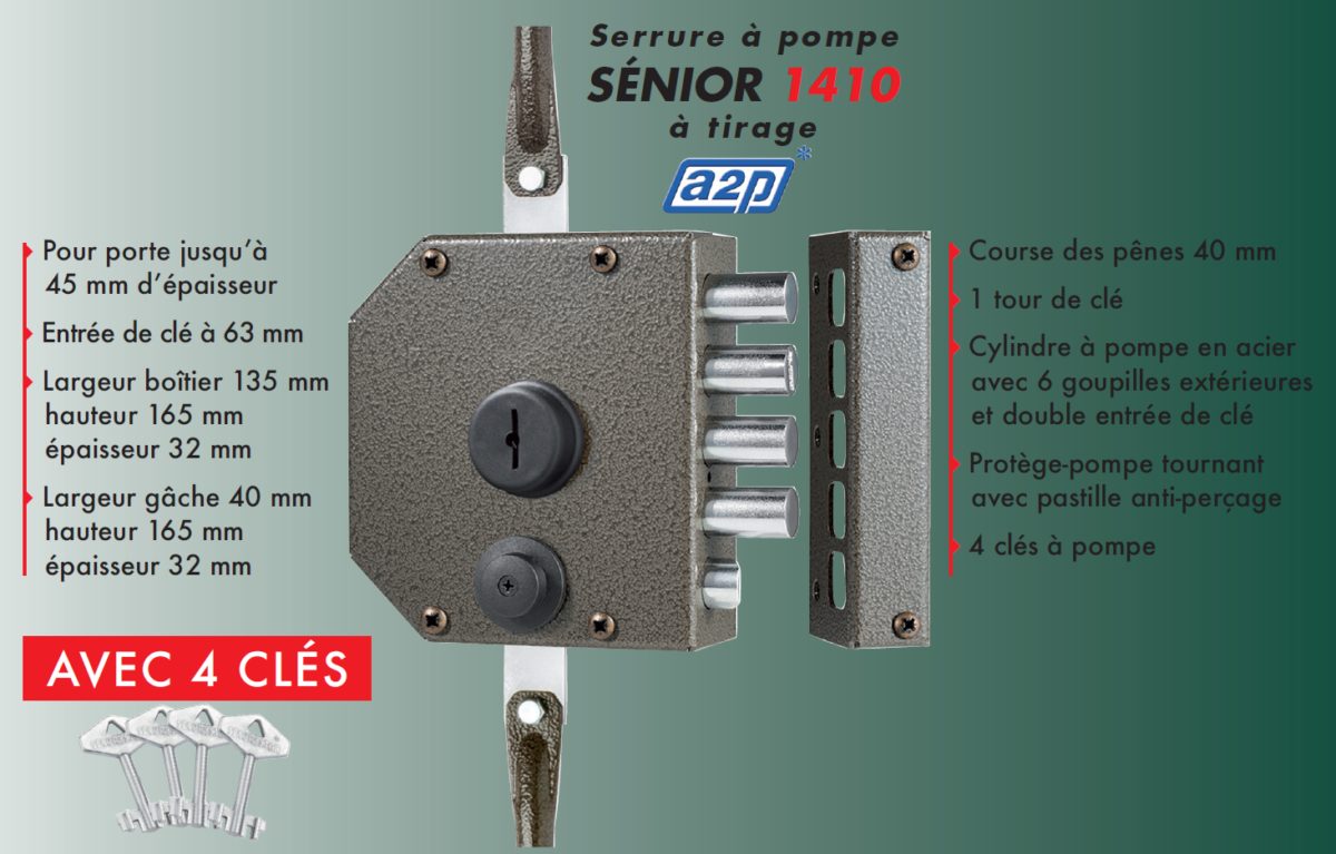 Porte blindée A2P BP1, Securystar Le Privilège, Serrure applique 3 points Senior 1410