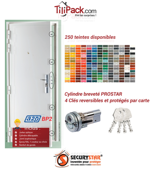 Porte blindée A2P BP2, Securystar Harmony - Serrure A2P*** encastrée 5 points