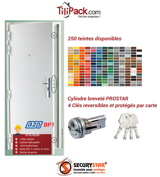 Porte blindée A2P BP1, Securystar Harmony - Serrure encastrée 3 points