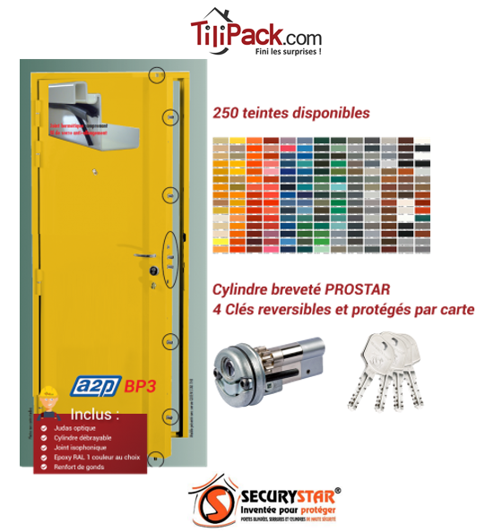 Porte blindée A2P BP3, Securystar L'Original, Serrure 7 points haut et bas, isolation acoustique