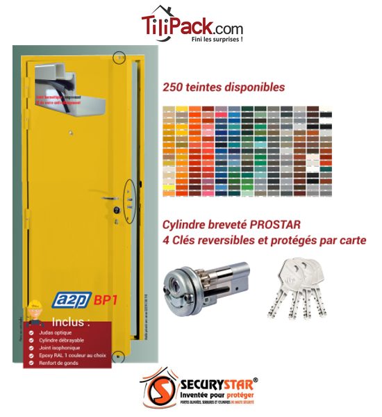 Porte blindée A2P BP1, Securystar L'Original, Serrure 3 points haut et bas, isolation acoustique