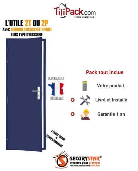 Bloc porte Technique, Securystar Utile 2 faces, Serrure encastrée 1 point