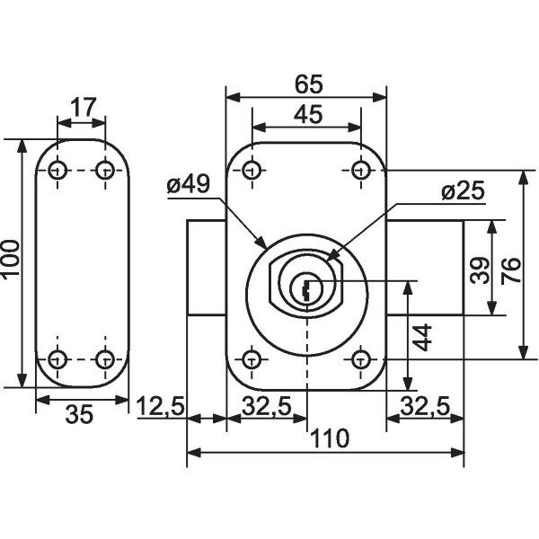 Verrou A2P* à 2 entrées Vachette Radial NT +, cylindre de 45 mm